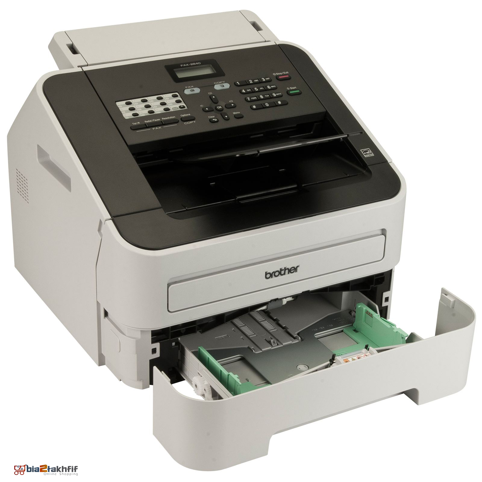 دستگاه فکس Fax-2840 برادر با ترکیب رنگ خاکستری و سفید، شبیه به مدل قبیلی طراحی‌شده است.bia2takhfif